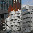 The Nakagin Capsule Tower in Shinbashi's Shiodome, Tokyo